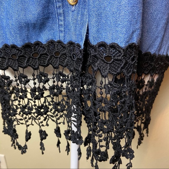 Vintage Denim Top with lace and fringe - Picture 2 of 8